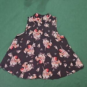 Anthropologie Floral Sleeveless Blouse - Black and Red